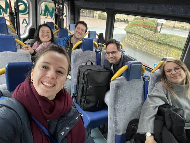 Happy management team (Sabrina Eichenberger, Felix Heri, Lea Arnet; with Winne Huang and Eddie Kass in the background)