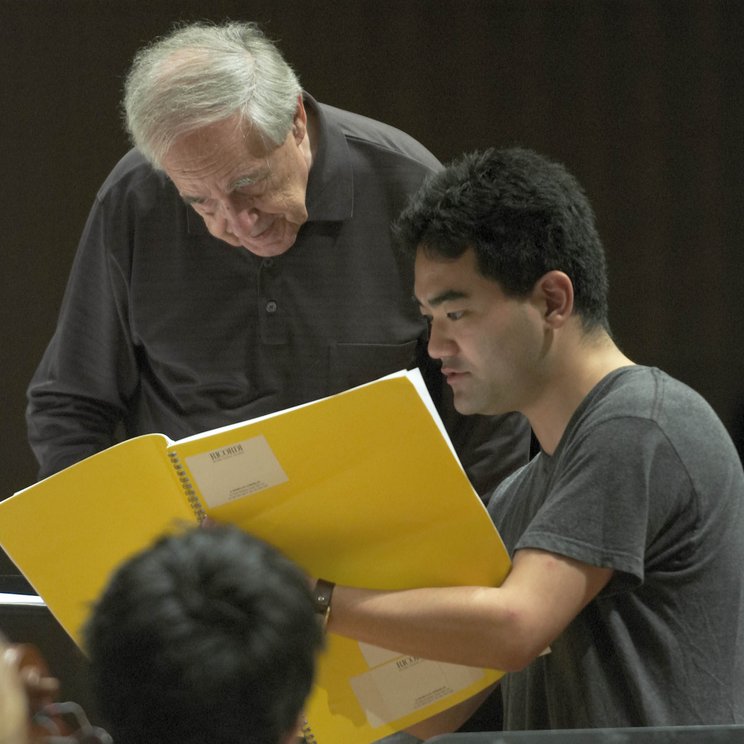 Pierre Boulez and Dai Fujikura at the rehearsals for "Stream State", 2005 © Priska Ketterer / Lucerne Festival
