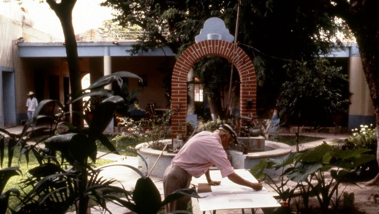 David Hockney skizziert für «Moving Focus»-Serie im Hotel Romano Angeles in Acatlán, Mexiko © National Gallery of Australia, Canberra, Schenkung Kenneth Tyler 2002, Foto: Kenneth Tyler