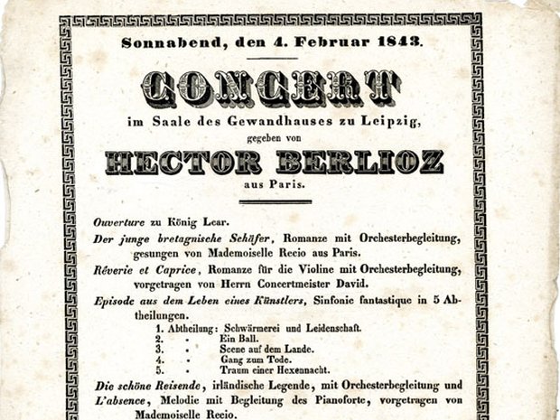 Programmzettel von Berlioz’ Gastspiel im Leipziger Gewandhaus am 4. Februar 1843