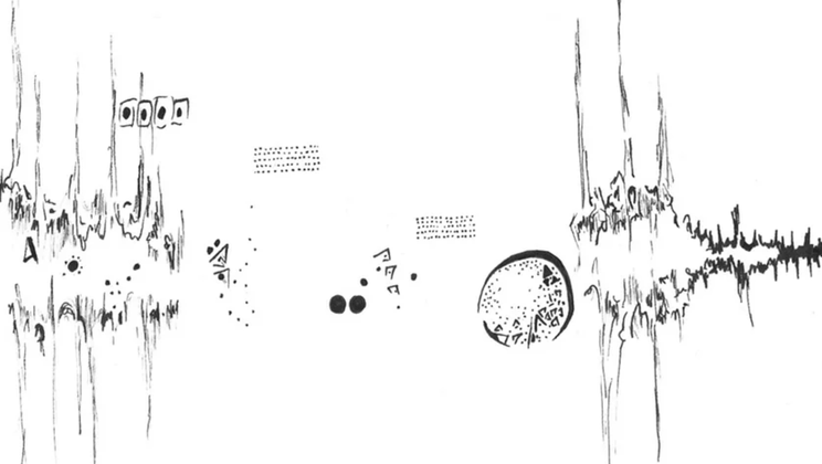 Leah Asher, “For/Sok” for three voices, detail of the graphic score © Leah Asher
