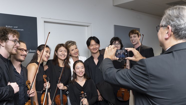 Backstage with Anne-Sophie Mutter, the LFCO, and Michael Haefliger © Priska Ketterer / Lucerne Festival