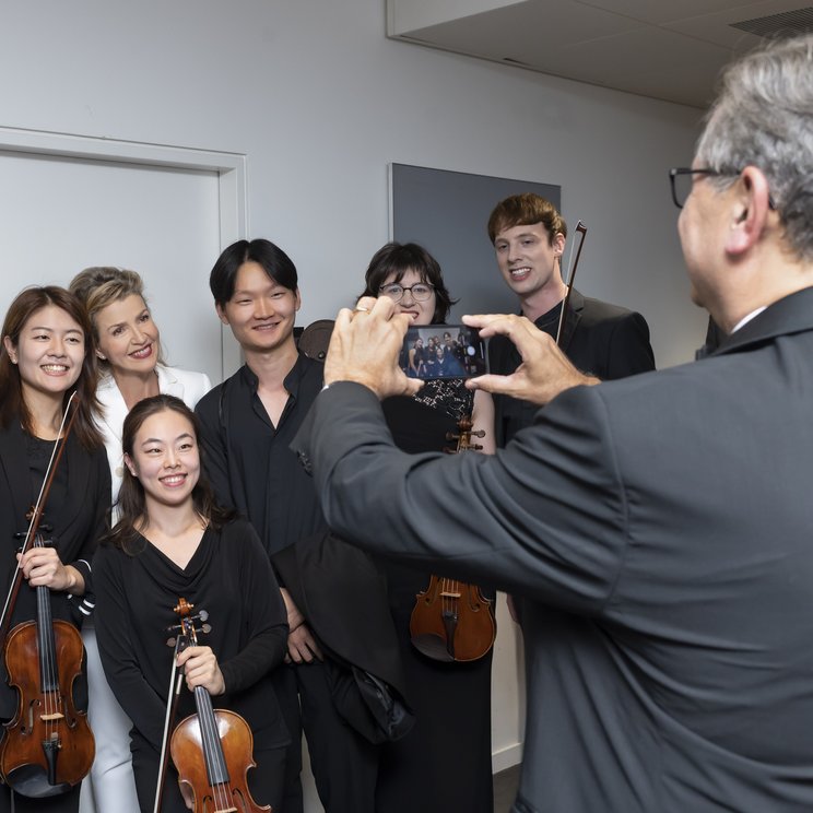 Backstage with Anne-Sophie Mutter, the LFCO, and Michael Haefliger © Priska Ketterer / Lucerne Festival