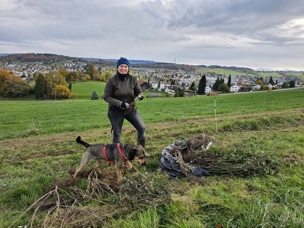 Farm owner Tilika Chamberlin with her dog Gaia