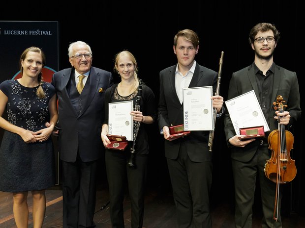 Winners of the Fritz Gerber Award 2015: Mariella Bachmann (clarinet), David Sypniewski (violin), and Rafal Zolkos (flute)