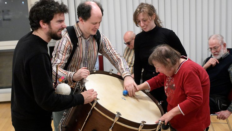 Workshop with Lucerne Festival Forward's Rachel Koblyakov, Jack Adler-McKean, and Noè Rodrigo Gisbert © Peter Fischli / Lucerne Festival