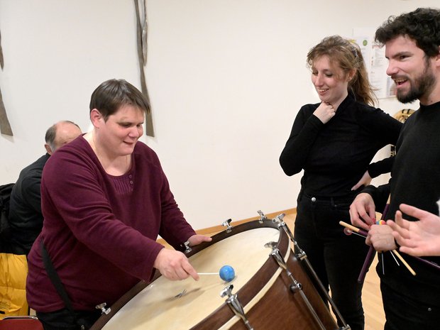 Making exotic sounds with the "Super Bowl" drumstick
