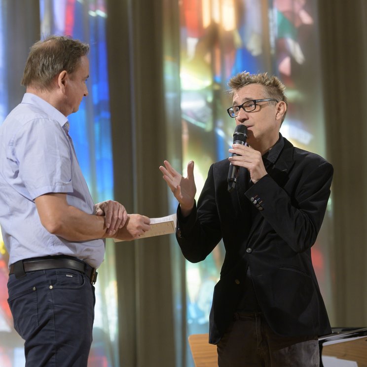 Mark Andre und Mark Sattler bei einer Konzerteinführung, 2019 © Priska Ketterer / Lucerne Festival